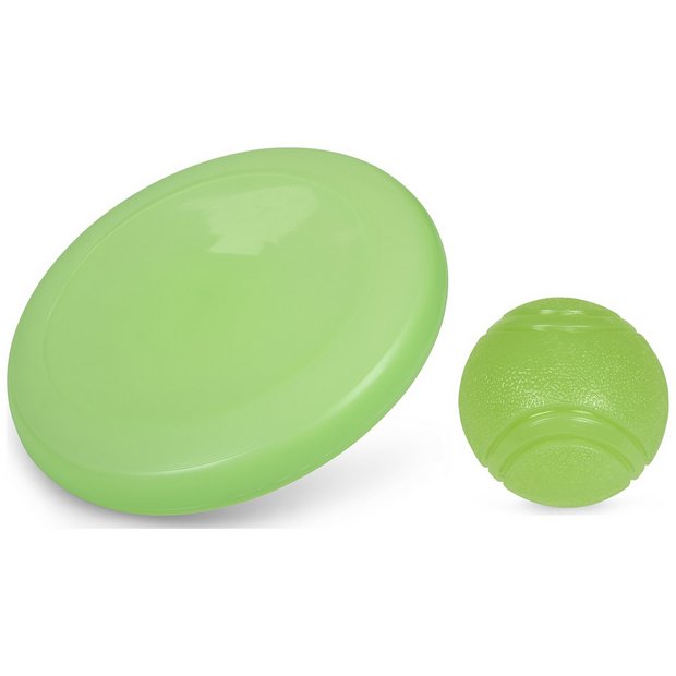Petface glow in the dark frisbee and ball dog toy bundle, UK version