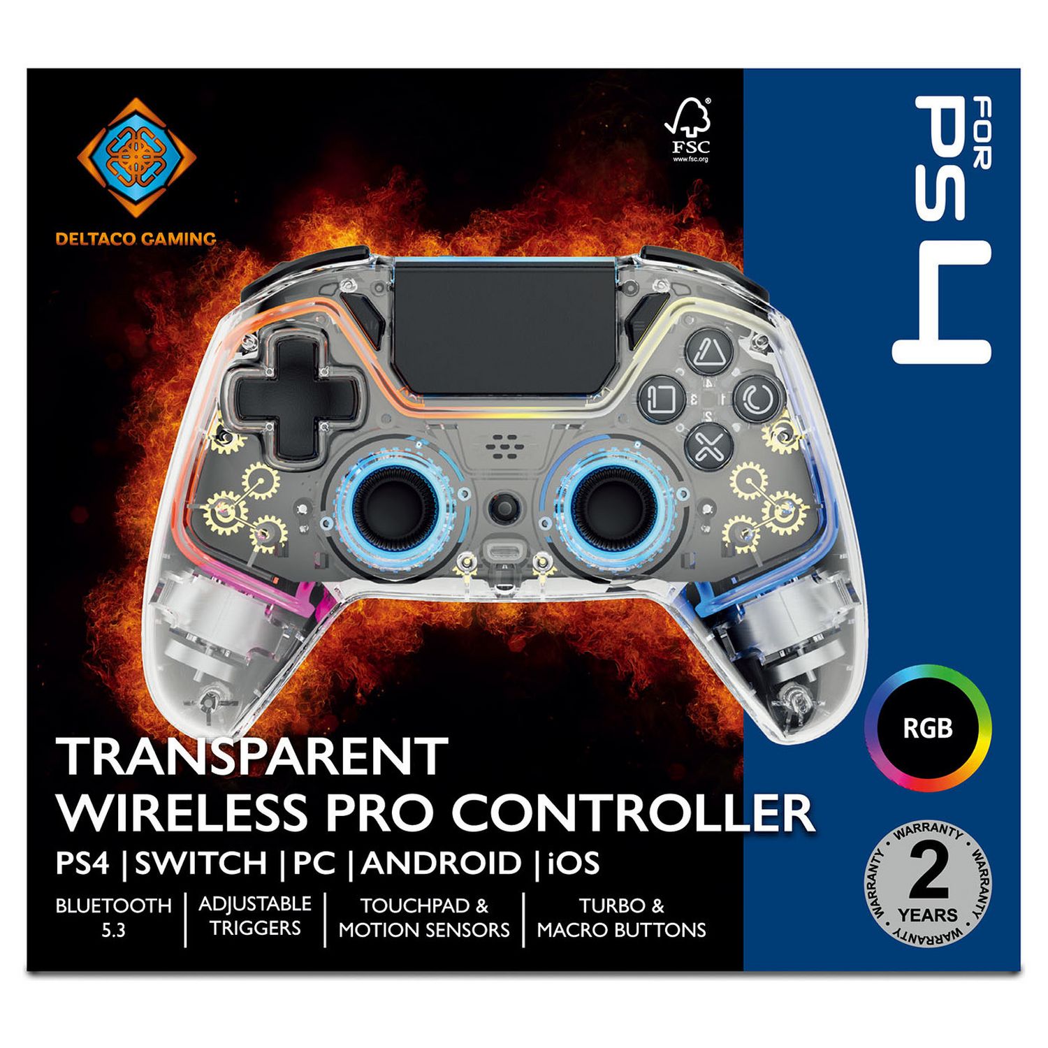 Deltaco wireless PS4 controller transparent, imported from the UK