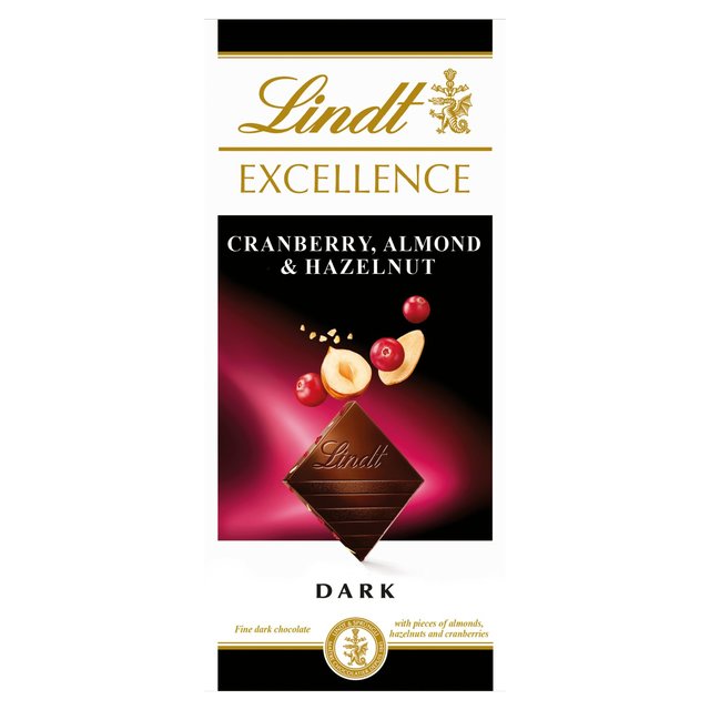 Lindt Excellence Cranberry Almond & Hazelnut Dark Chocolate Bar   100g