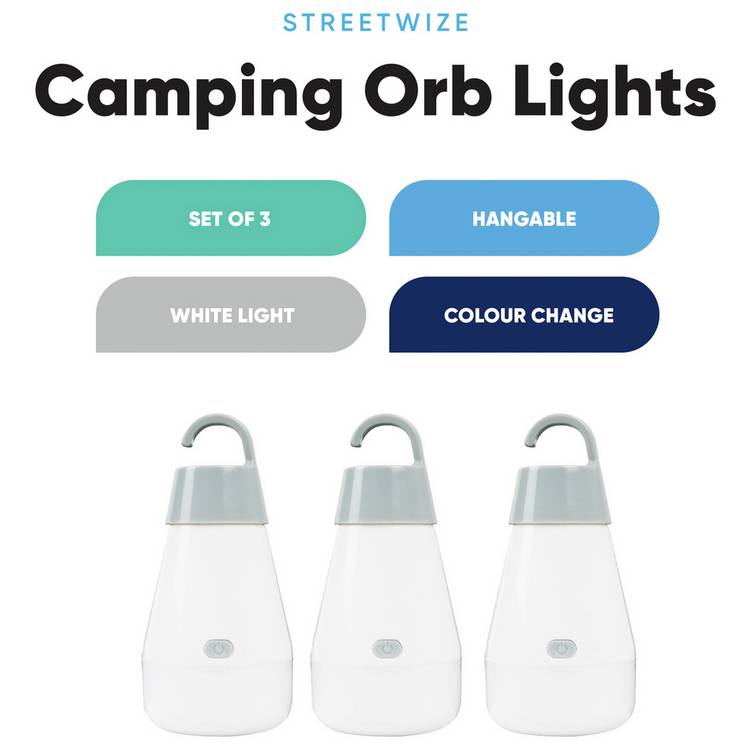 Streetwize camping orb lights set three colour changing (British brand)