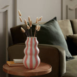 Habitat hand painted stripe vase pink 25cm, imported from the UK