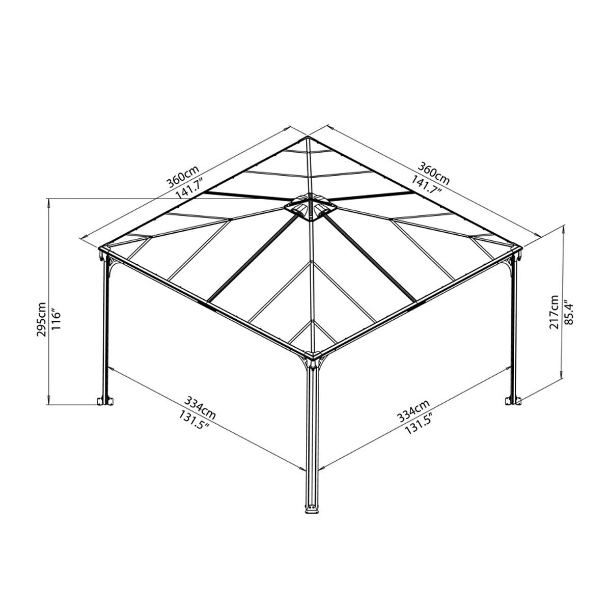 Palram Canopia Palermo 3.6 x 3.6 m (11.8 x 11.8 ft) Aluminium and Polycarbonate Gazebo GOODS Costco UK