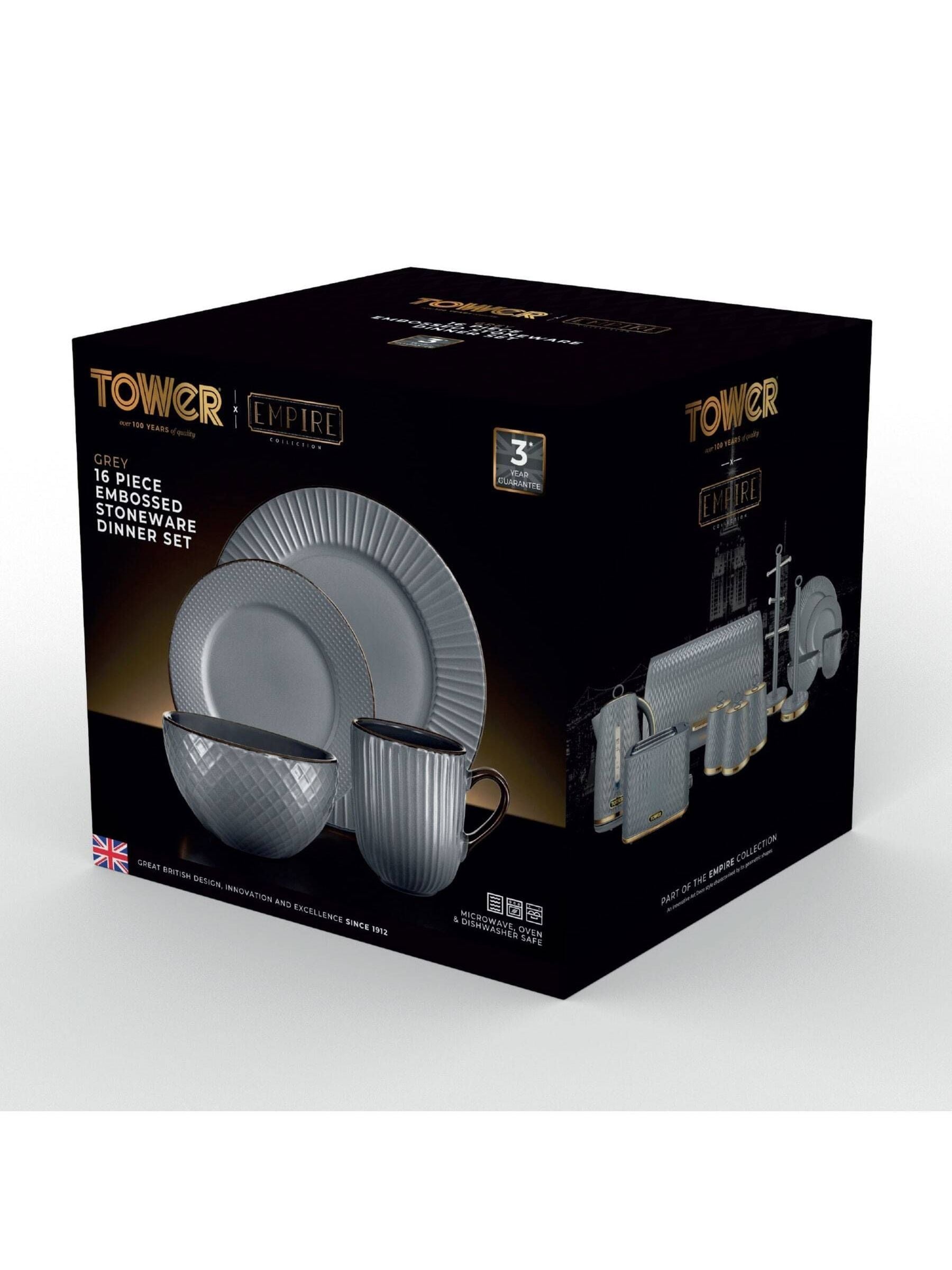 Tower grey 16-piece dinnerware set (British brand)