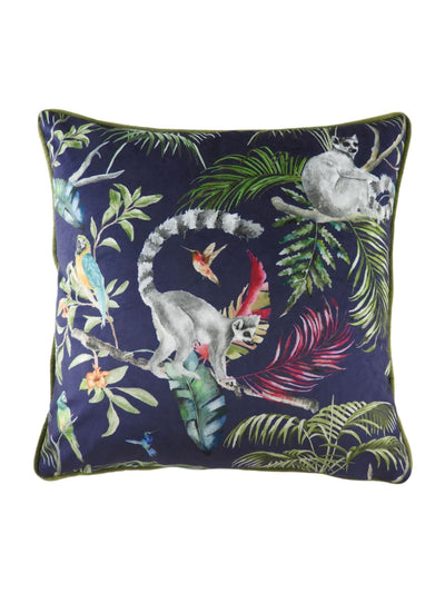 Next Evans Lichfield Blue Jungle Lemur Velvet Polyester Filled Cushion- Buy online at McGrocer