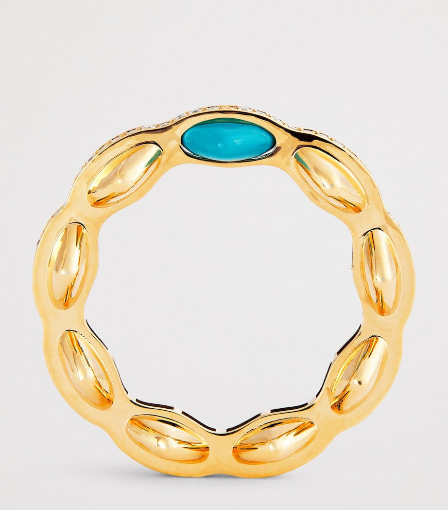 L'Atelier Nawbar yellow gold diamond turquoise heart ring, imported from the UK