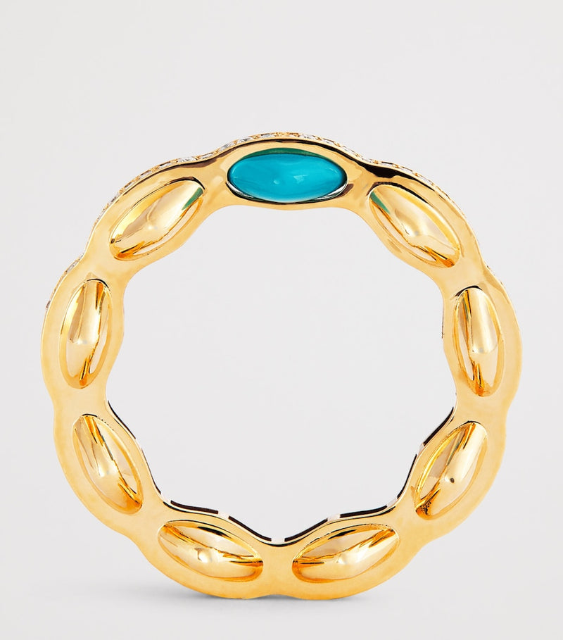 L'Atelier Nawbar yellow gold diamond turquoise heart ring, imported from the UK