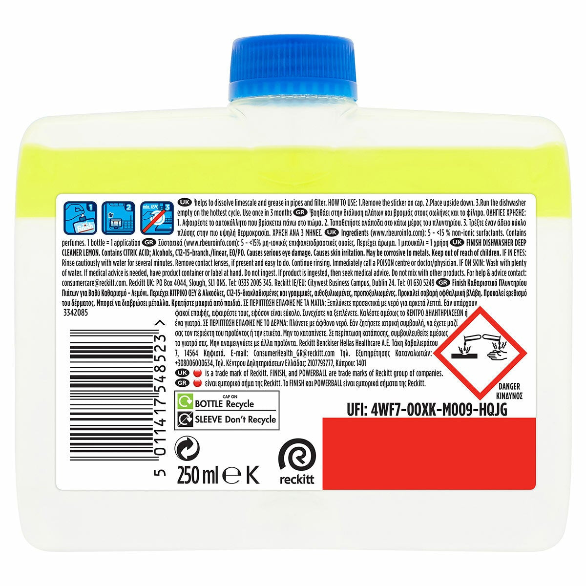 Finish Lemon Sparkle dishwasher cleaner 4 x 250ml - British product