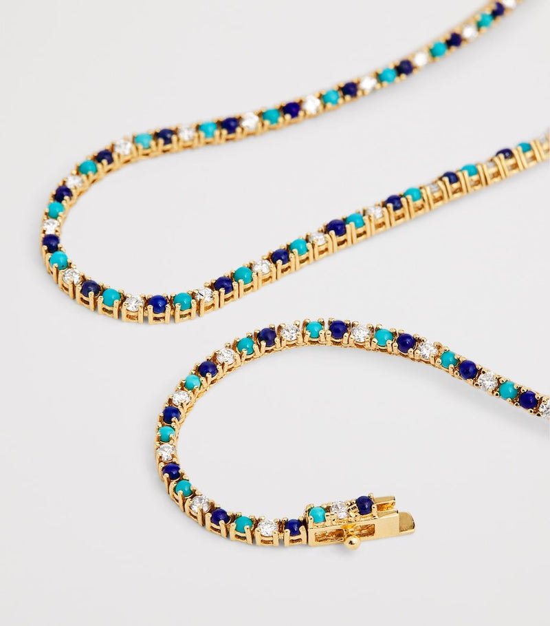 Jennifer Meyer yellow gold diamond turquoise lapis tennis bracelet, UK version