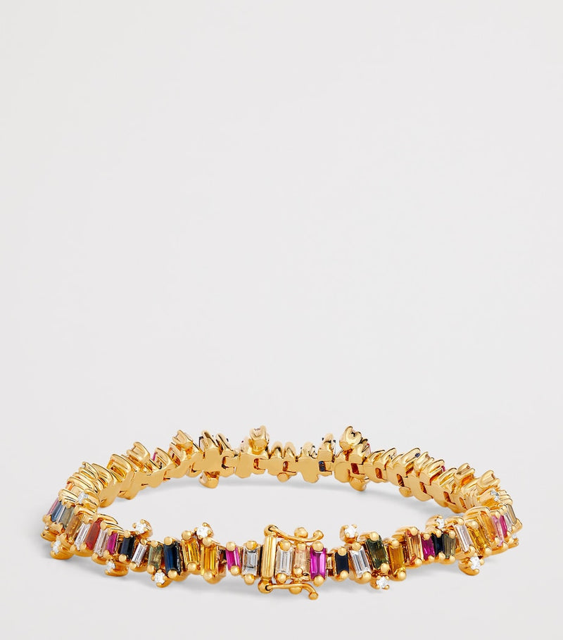 Suzanne Kalan Bold Burst tennis bracelet with diamonds and rainbow sapphires, imported from the UK