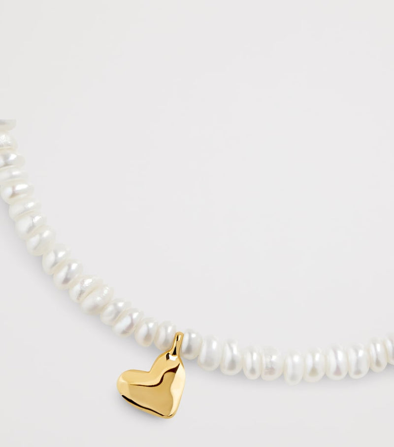 Monica Vinader gold vermeil freshwater pearl heart bracelet (British brand)