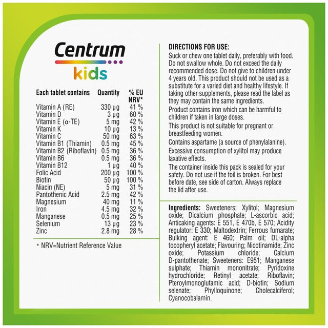 Centrum Kids Multivitamins with Vitamins D C & Zinc Tablets   30 per pack GOODS M&S   