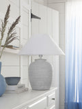 Kingham table lamp with white washed carved detail 55cm (British brand)