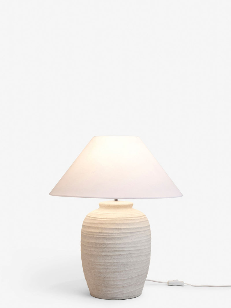 Kingham table lamp with white washed carved detail 55cm (British brand)