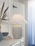 Kingham table lamp with white washed carved detail 55cm (British brand)