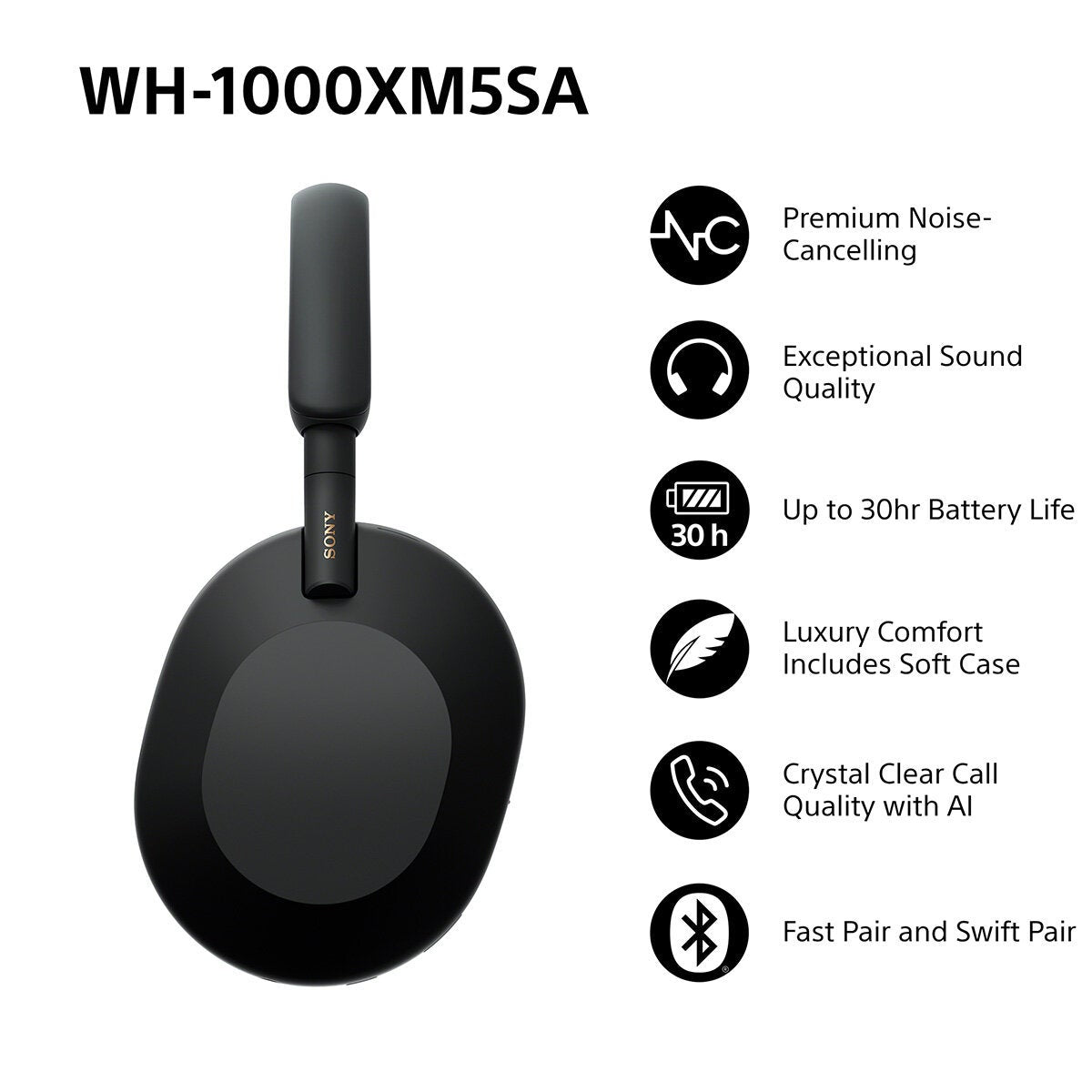 Sony WH-1000XM5 over-ear wireless headphones black, UK version