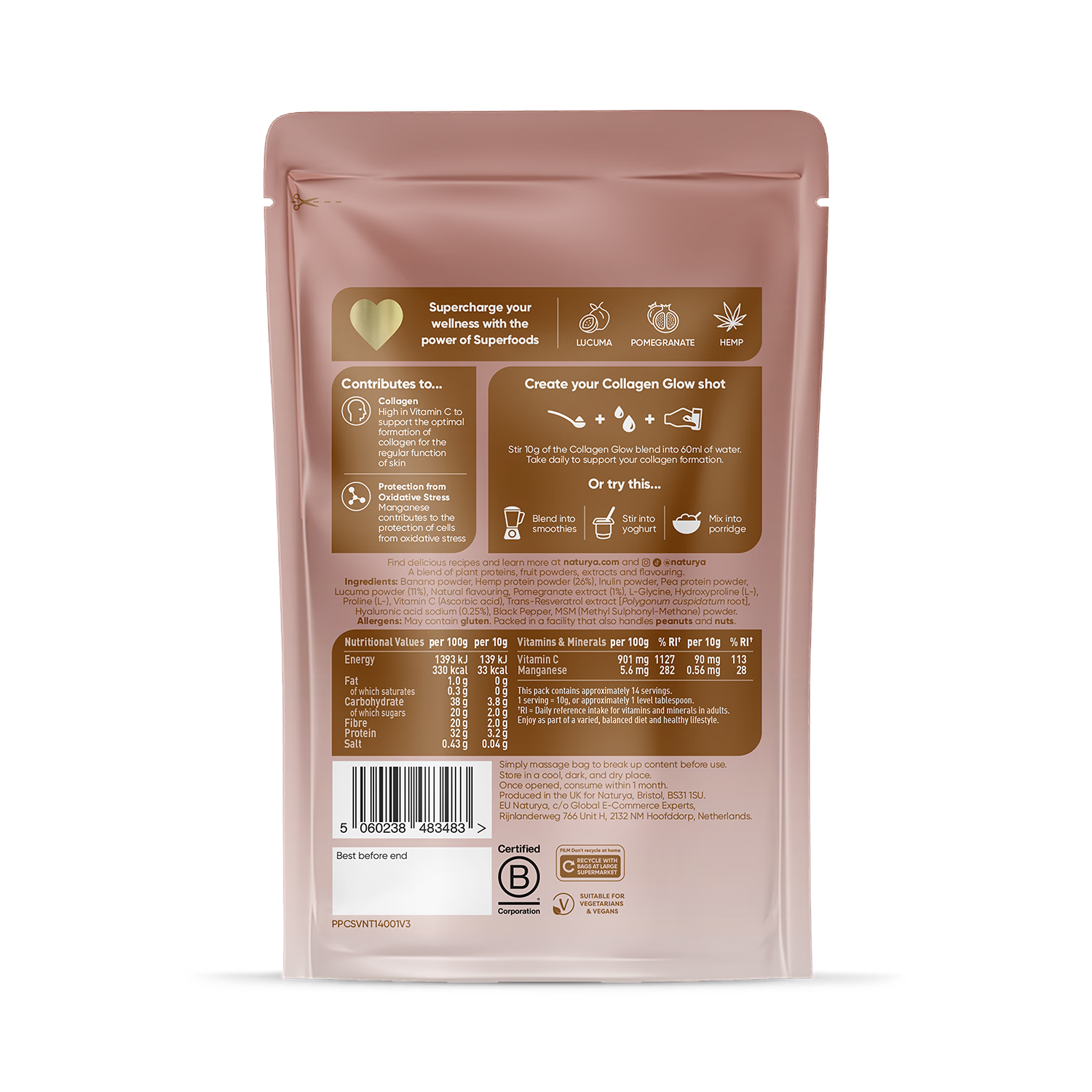 Naturya Collagen Support Vivid Vanilla 140g, imported from the UK