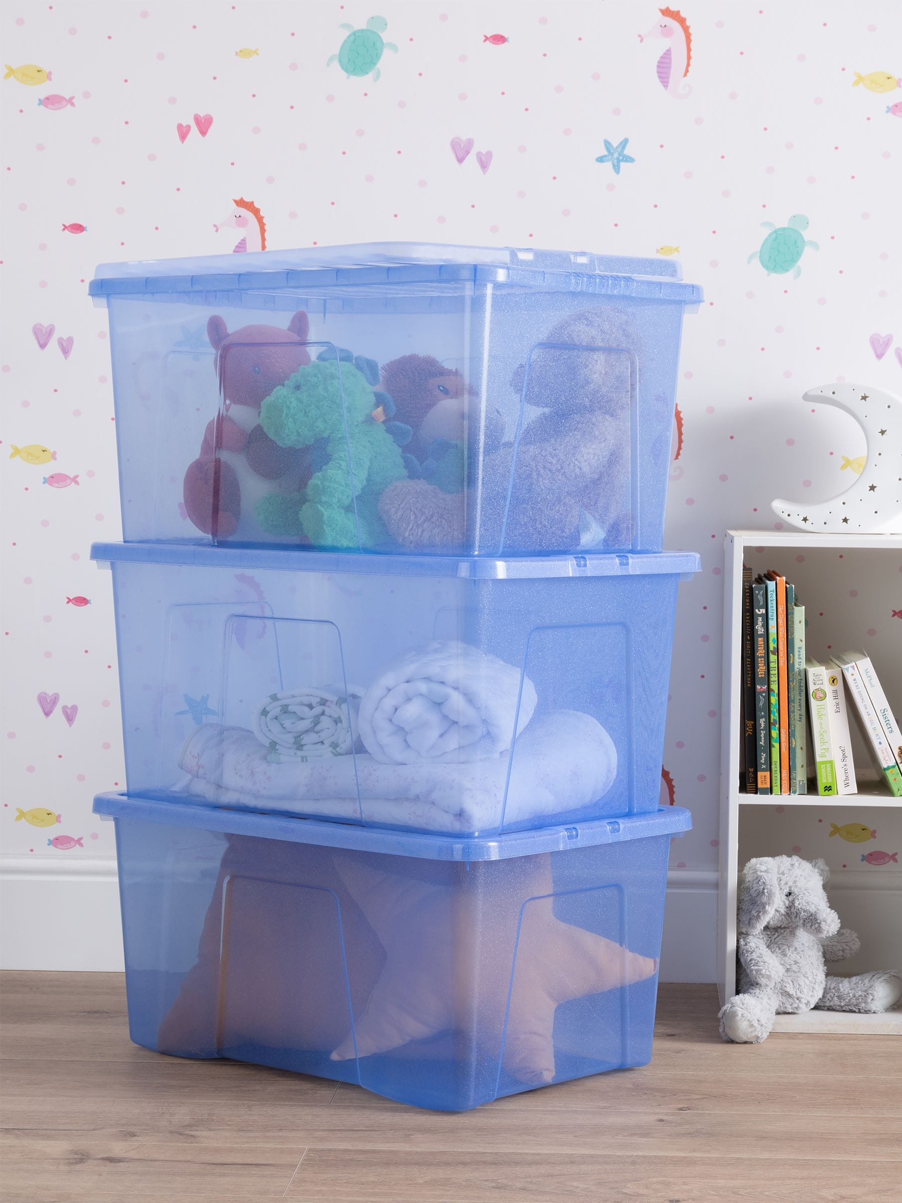 Wham storage box 60L blue crystal sparkle, imported from the UK
