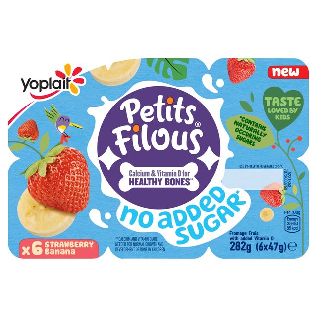 Petits Filous Kids No Added Sugar Strawberry & Banana Yoghurt Pots   6 x 47g