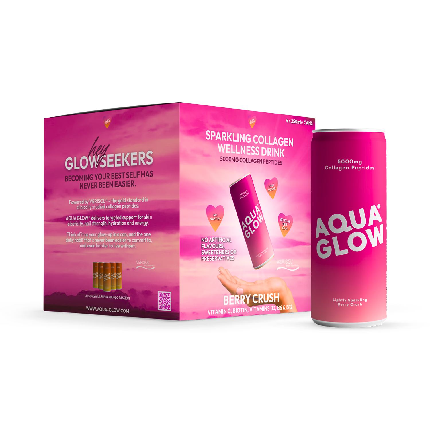 AQUA GLOW collagen drink Berry Crush 4x250ml (British brand)