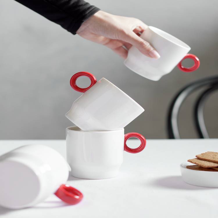 Sebastian Conran red coffee cup set of 4 (British brand)