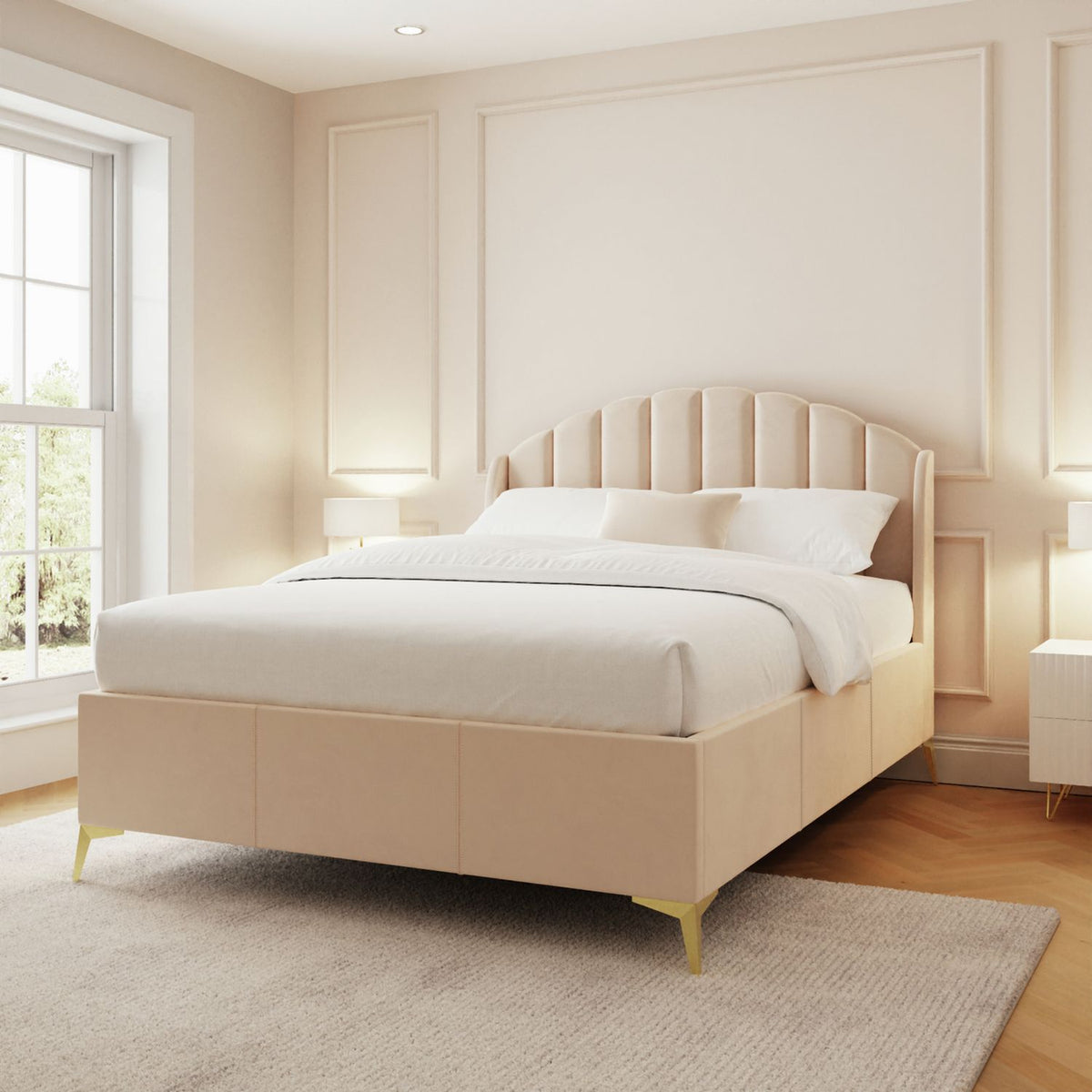 GFW Pettine Double Velvet Ottoman Bed Frame - Cream