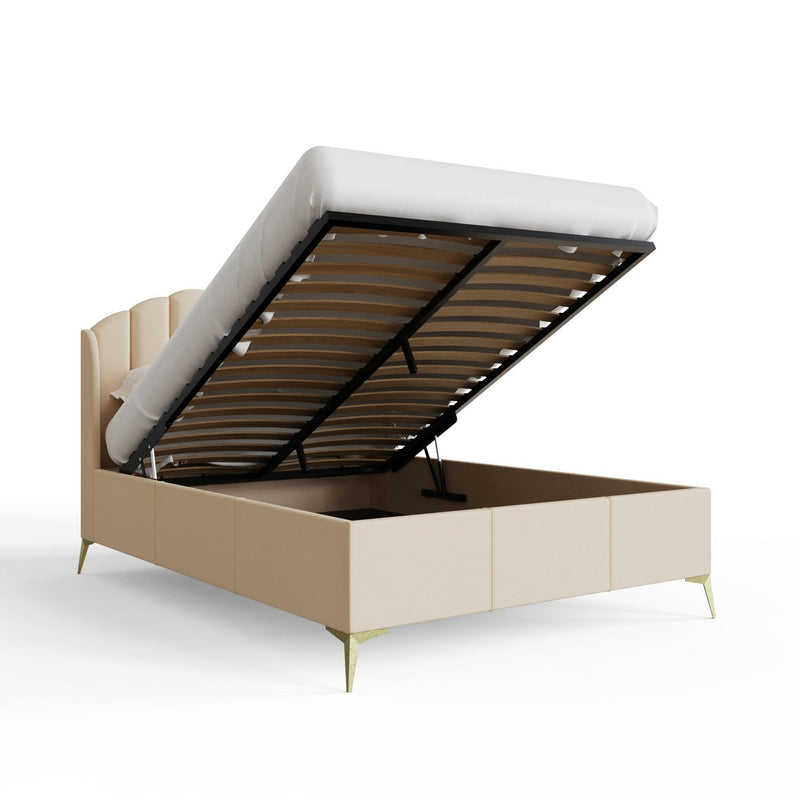 GFW Pettine Double Velvet Ottoman Bed Frame - Cream