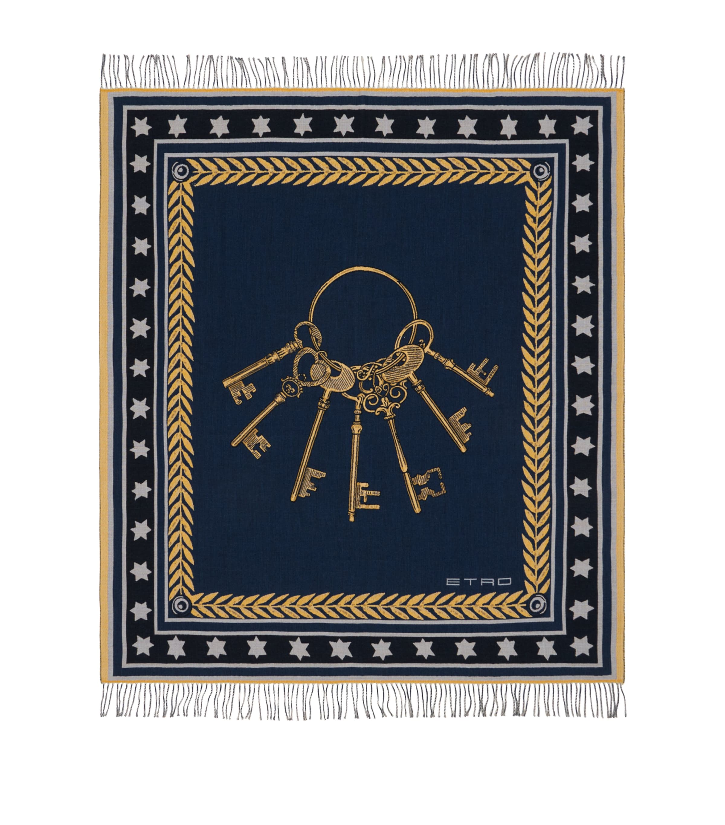 Etro wool fringed herald keys throw 180cm x 140cm - British product