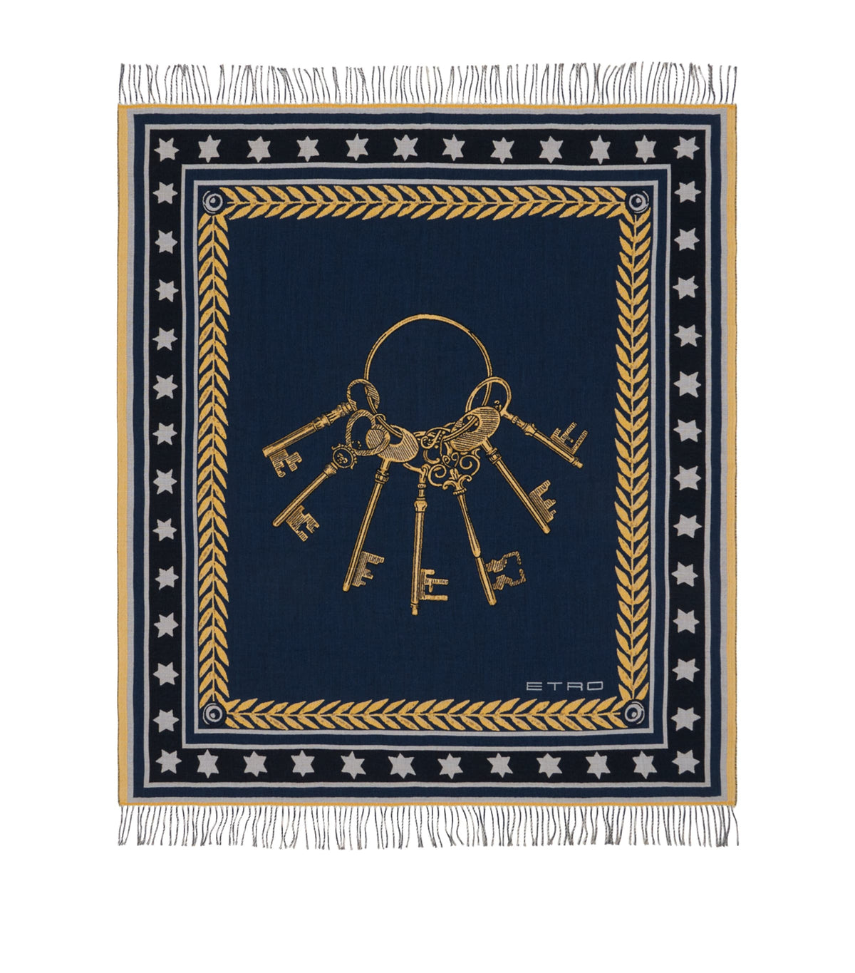 Etro wool fringed herald keys throw 180cm x 140cm - British product