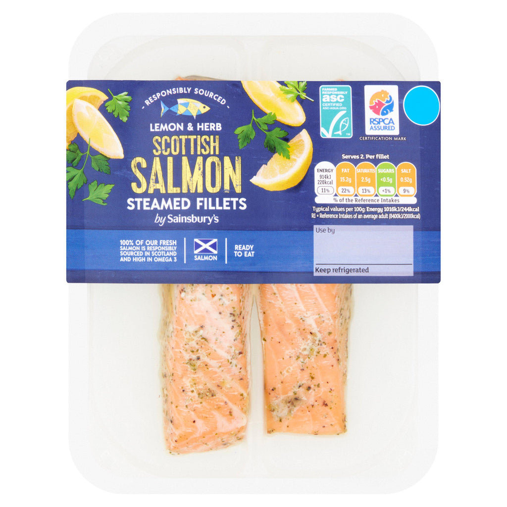 Sainsbury’s Lemon & Herb Steamed ASC Scottish Salmon Portions x2 180g (Ready to eat)