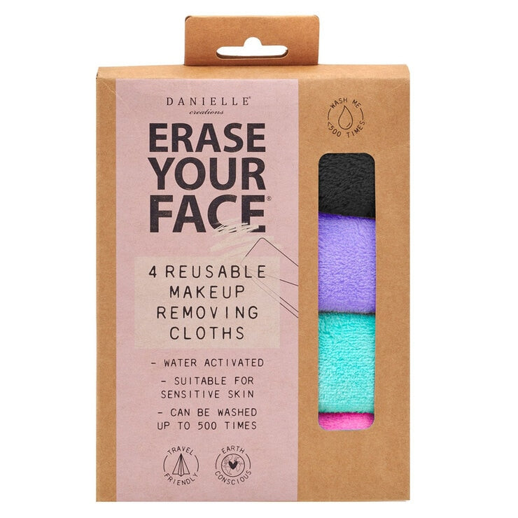 Danielle Creations Erase Your Face Make Up Remover Cloths 4 Pack in Bright Colours