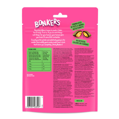 Bonkers crunchy cat treats catnip chick n' cheddar 180g (British brand)