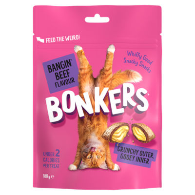 Bonkers Crunchy Soft Cat Treats Beef 180g - British product