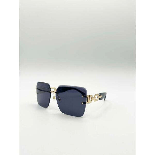 SVNX rimless oversized square sunglasses in black gold (British brand)