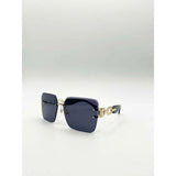 SVNX rimless oversized square sunglasses in black gold (British brand)