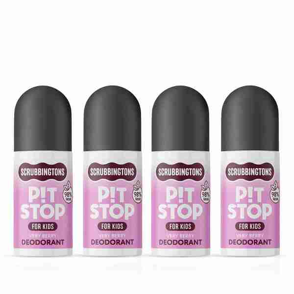 Scrubbingtons kids deodorant Very Berry quad pack 75ml x 4, imported from the UK