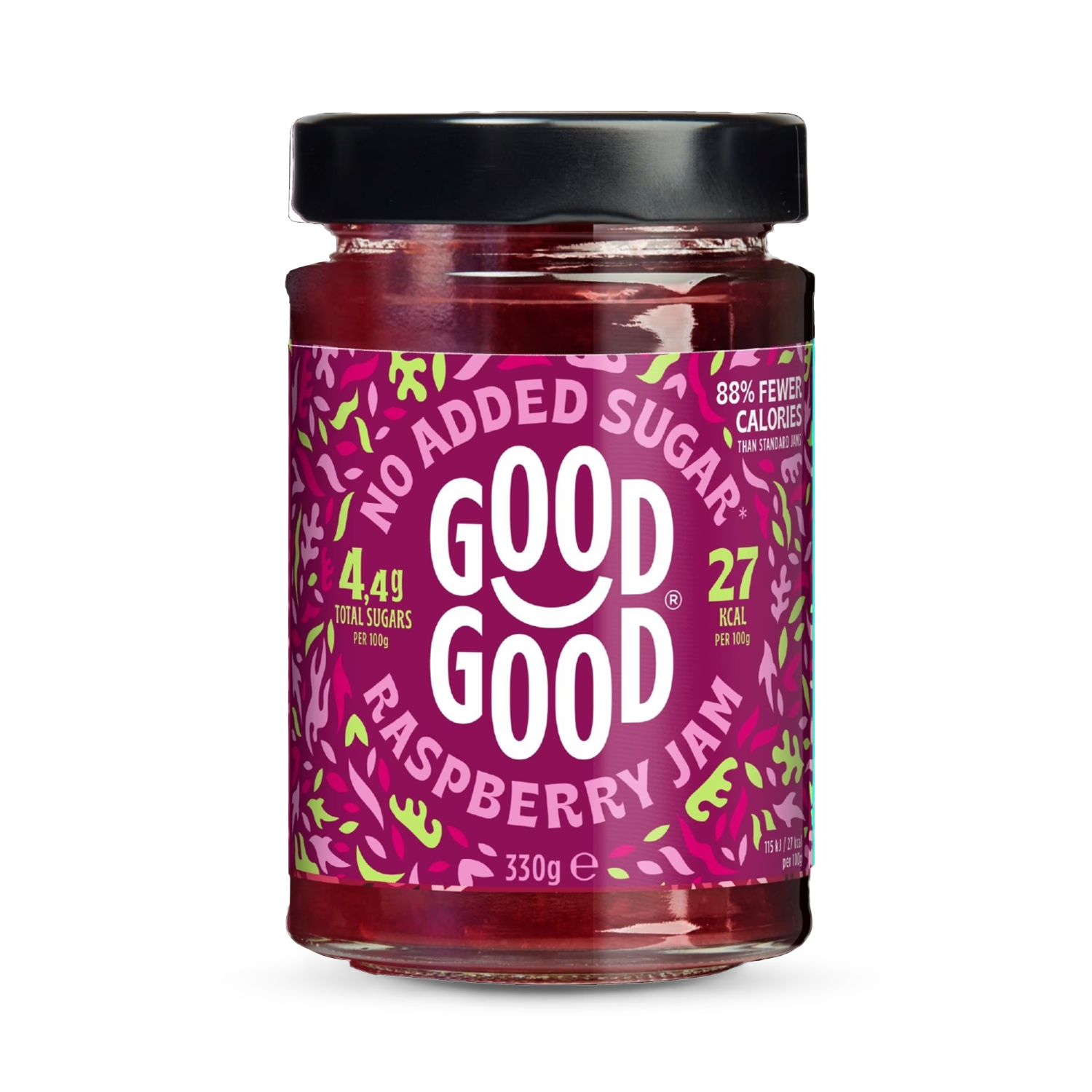 Good Good raspberry jam no added sugar 330g (British brand)