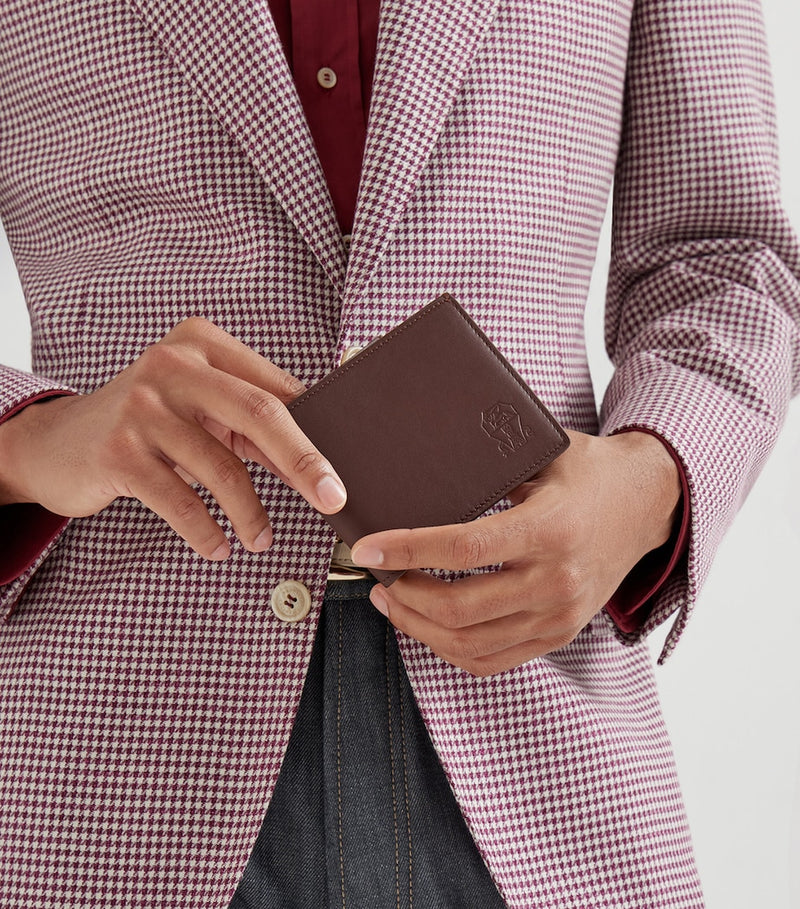 Brunello Cucinelli nubuck leather wallet with six card slots, imported from the UK