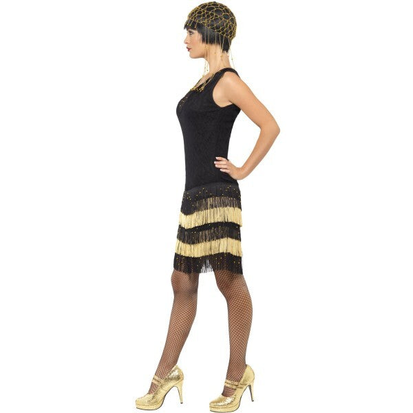 Smiffys 1920s flapper costume black beaded lace dress (British brand)