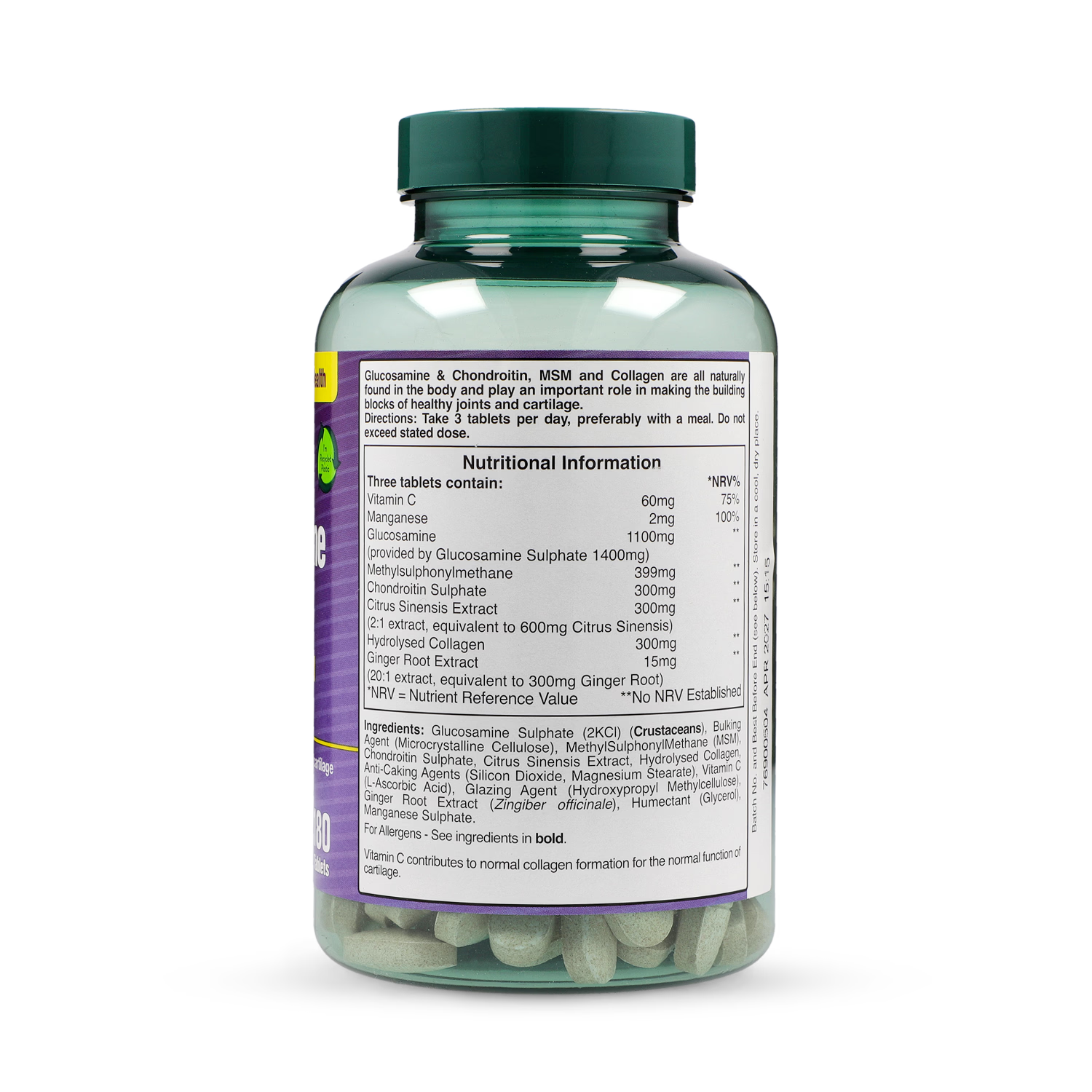 Holland & Barrett glucosamine chondroitin supplement 180 tablets, UK version