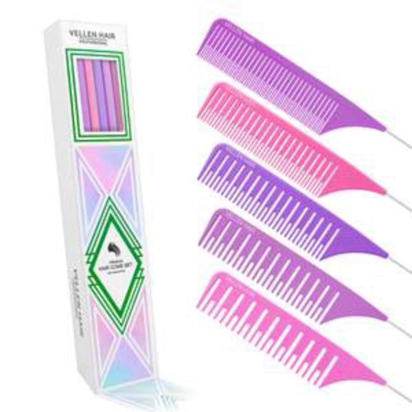 Vellen weave tail comb purple rose violet pack of 5 (British brand)
