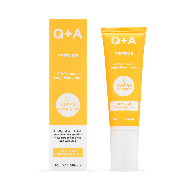 Q+A Peptide SPF50 anti-ageing daily facial sunscreen 50ml, UK version