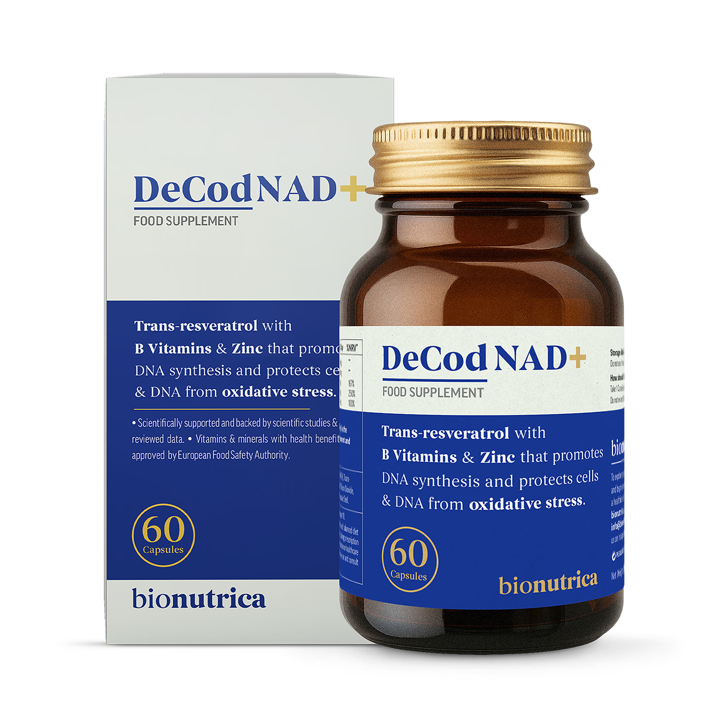 Bionutrica NAD+ resveratrol supplement high potency 60 capsules, UK version