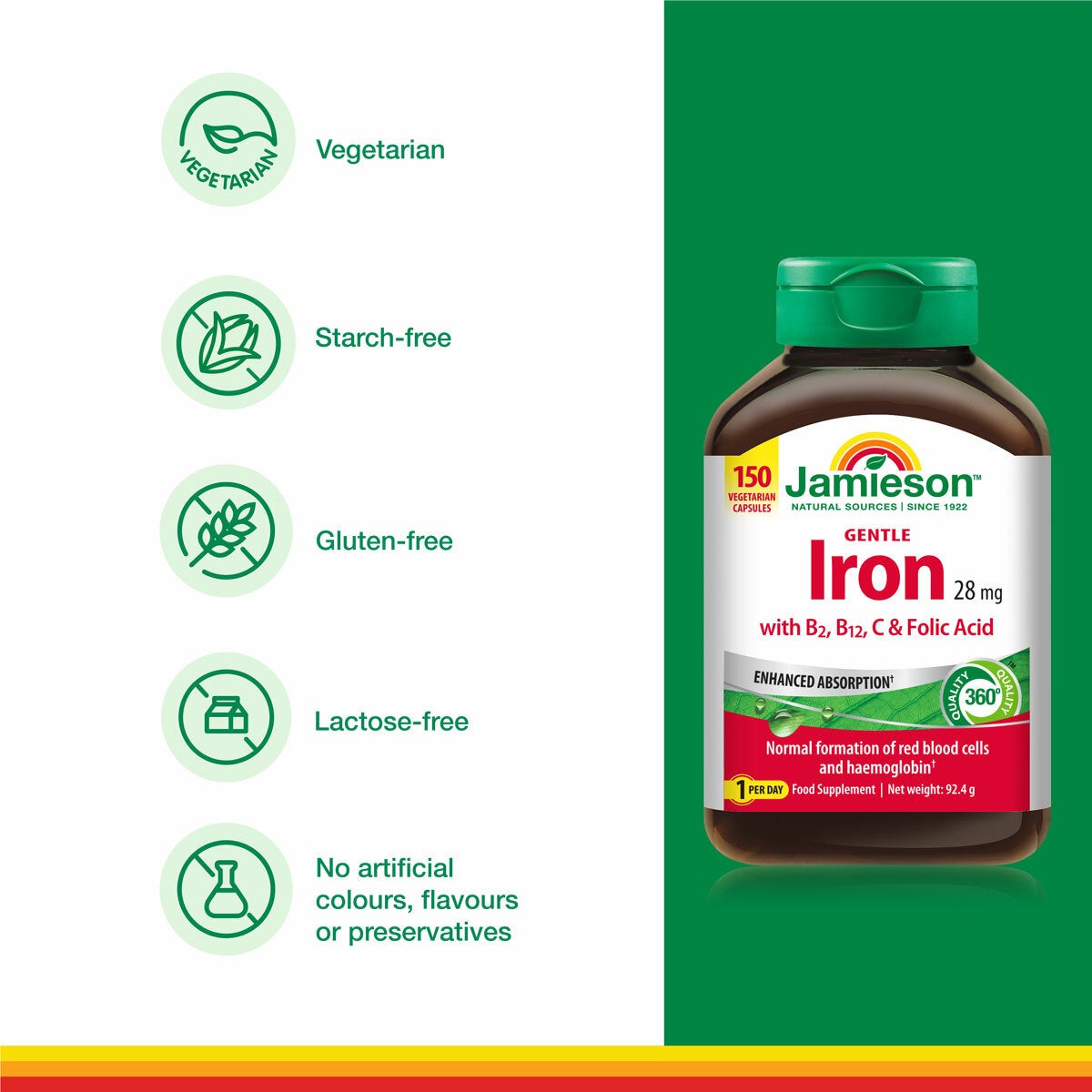 Jamieson Gentle Iron tablets 150 count, UK version