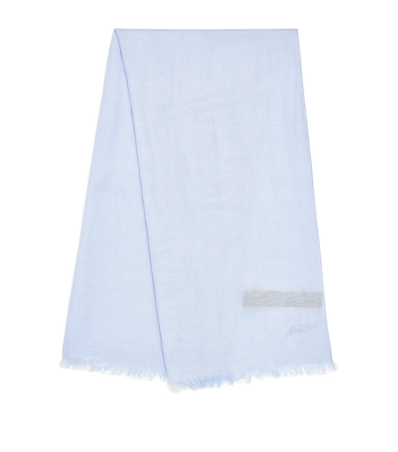 Brioni linen-silk logo scarf with tassels, UK version