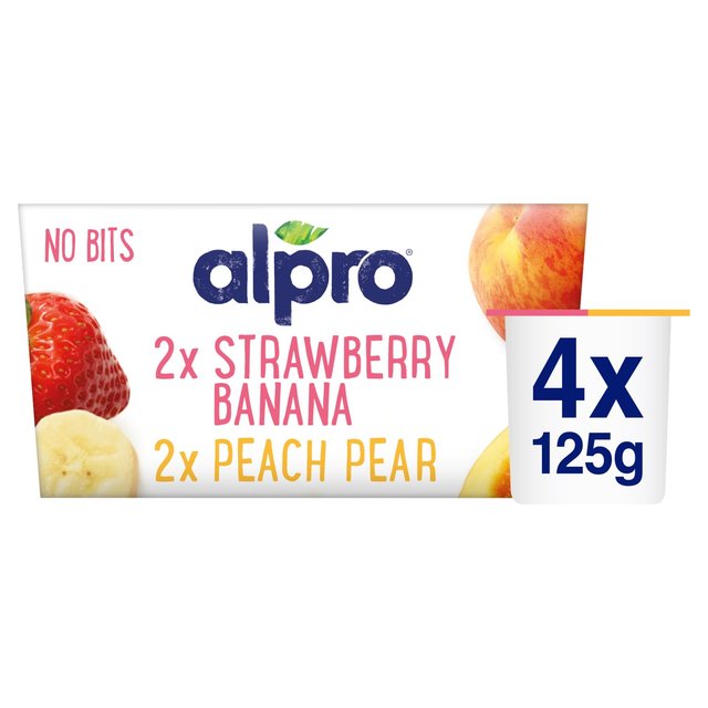 Alpro No Bits Strawberry-Banana & Peach-Pear Yoghurt Alternative   4 x 125g