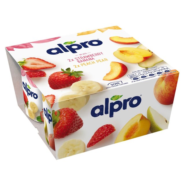 Alpro No Bits Strawberry-Banana & Peach-Pear Yoghurt Alternative   4 x 125g GOODS M&S   