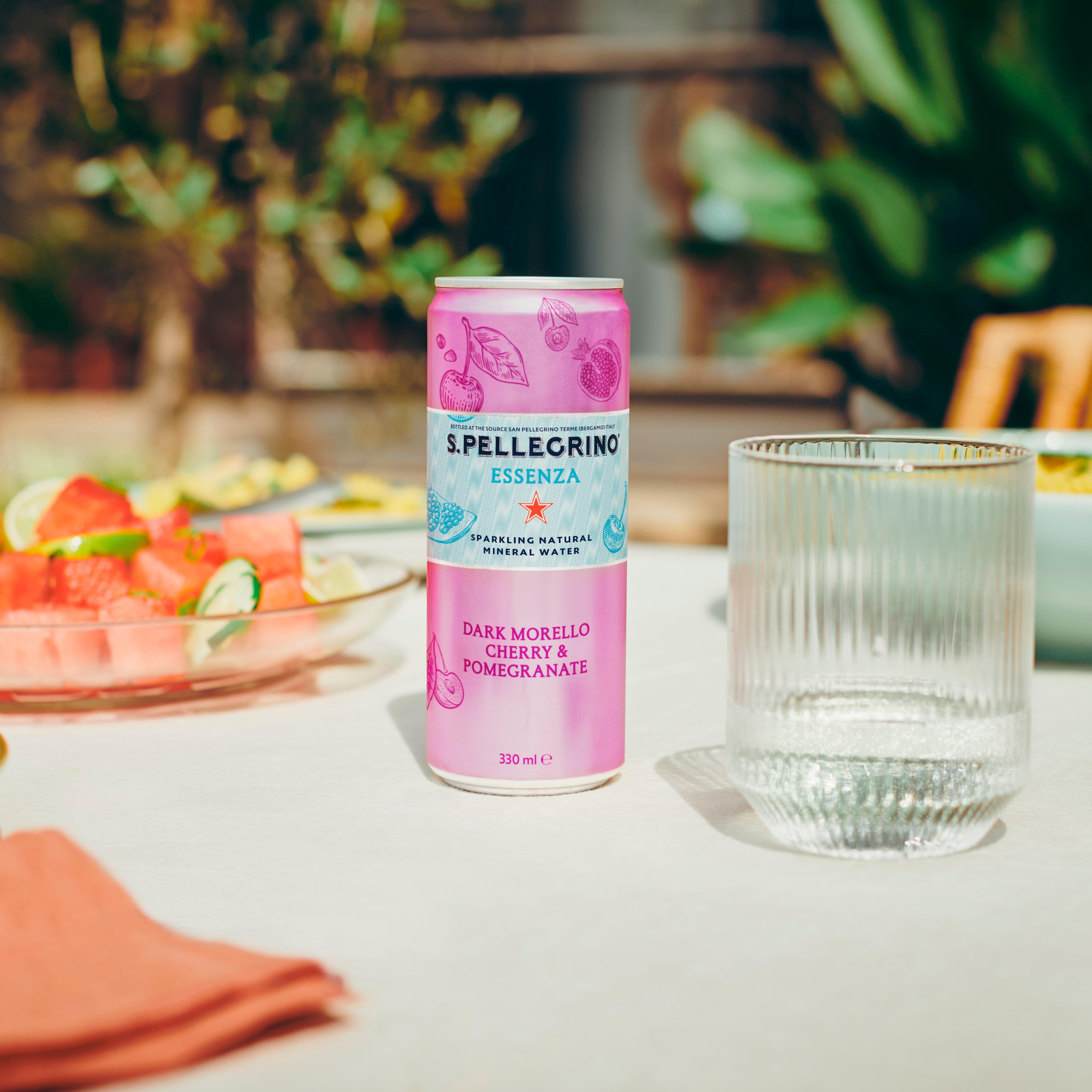 San Pellegrino Essenza sparkling water cherry pomegranate 4x330ml, imported from the UK