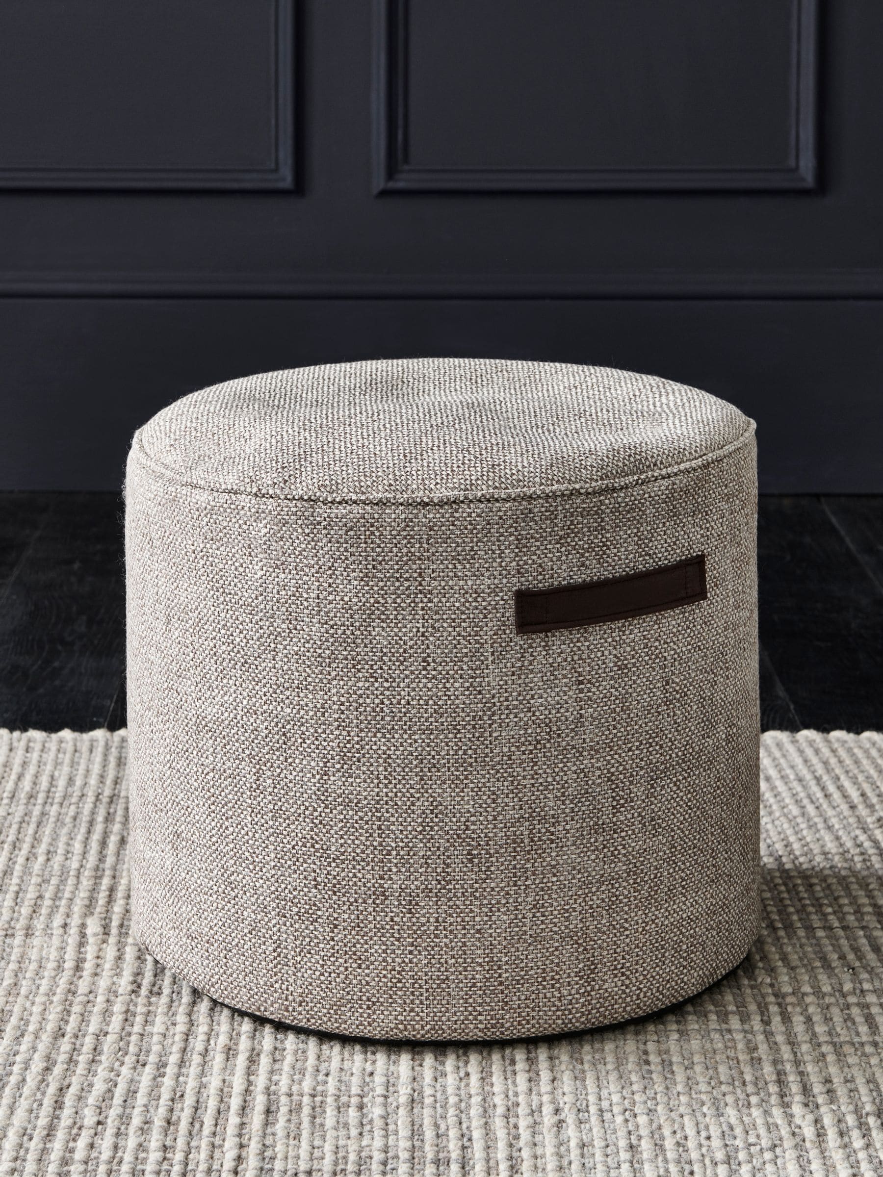 Grey pouffe with handles, imported from the UK