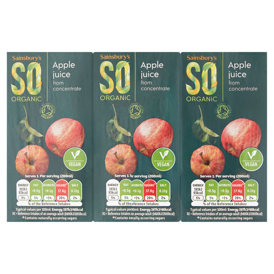Sainsbury's Pure Apple Juice, SO Organic 3x200ml GOODS Sainsburys   