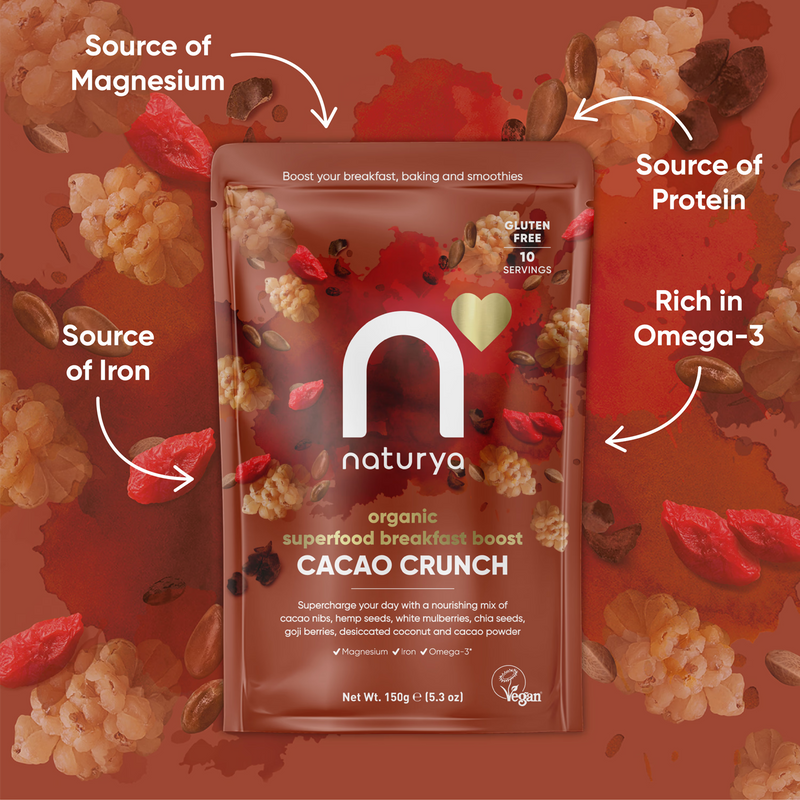 Naturya organic breakfast boost cacao crunch 150g, imported from the UK